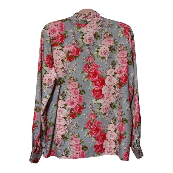 Floral Ruffle Collar Long Sleeve Blouse - Pink and Gray XXL - Picture 5 of 7